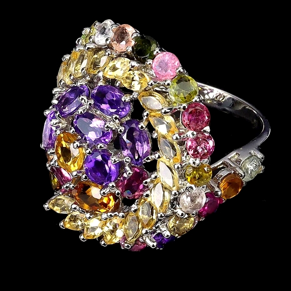 Natural‎ Oval Citrine 6x4mm & Tourmaline Gems 925 Sterling Silver Ring Sz 9 - Picture 3 of 3